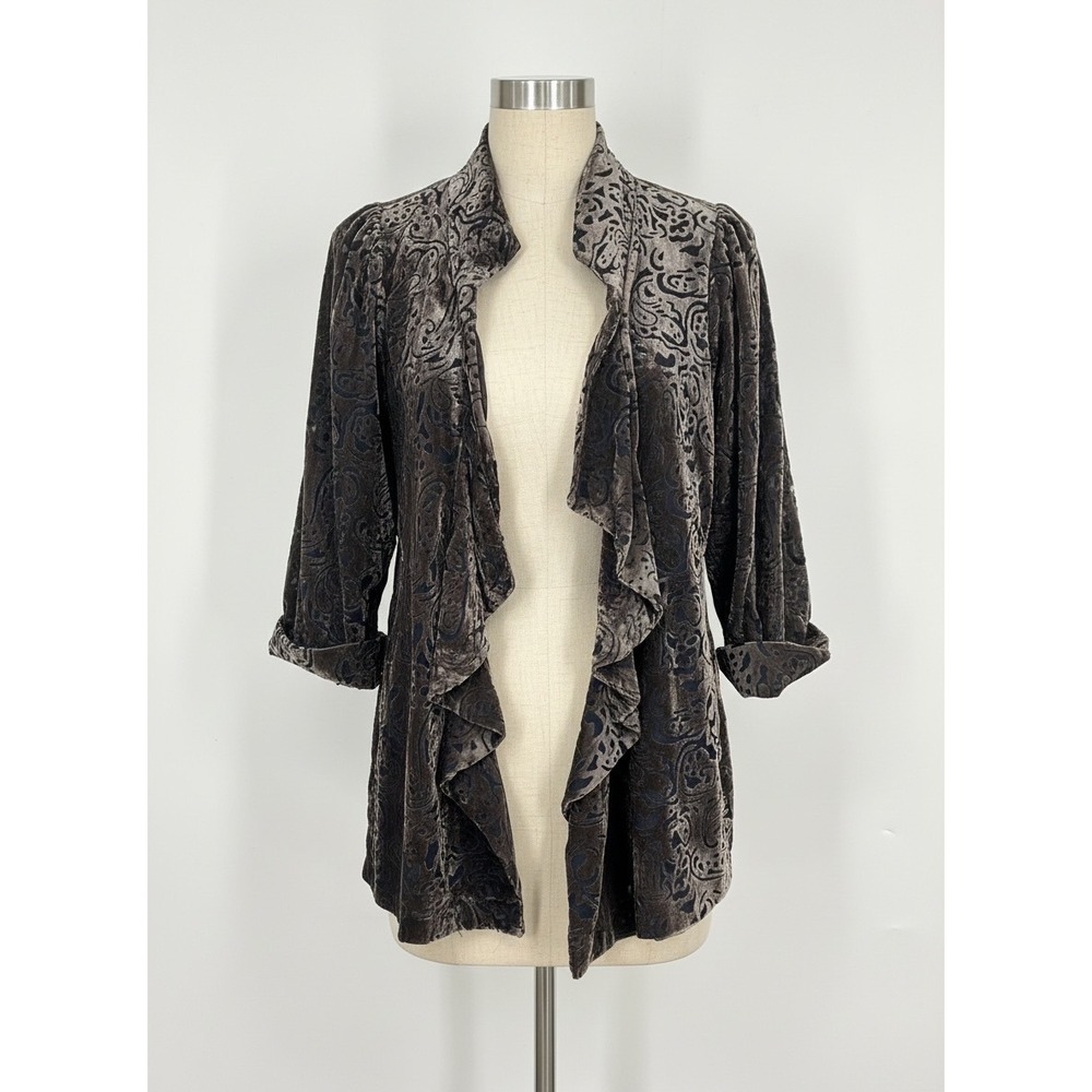 Black Rainn Burnout Velvet Paisley Cardigan Jacket Gray Small